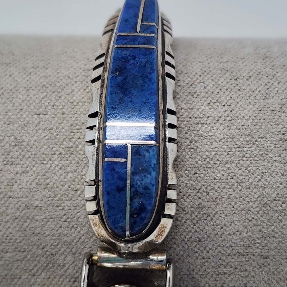 Vintage Lapis Inlay Oval Sterling Silver Expandable Women's Navajo‎ Quartz Watch - Picture 3 of 14